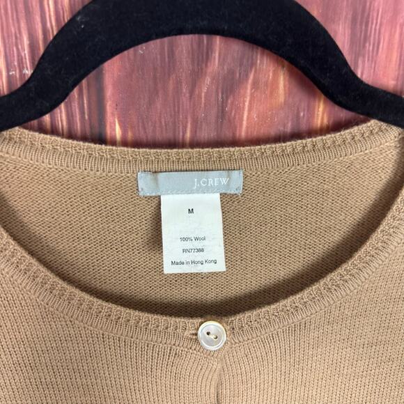 VTG J.Crew Cardigan Sweater Tan Brown 100% Wool Size Medium M 90s Y2K - Picture 3 of 5